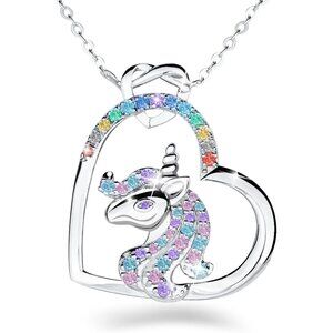 925 Sterling Silver Multicolored Trendy Unicorn Necklace for Women Girls Kids